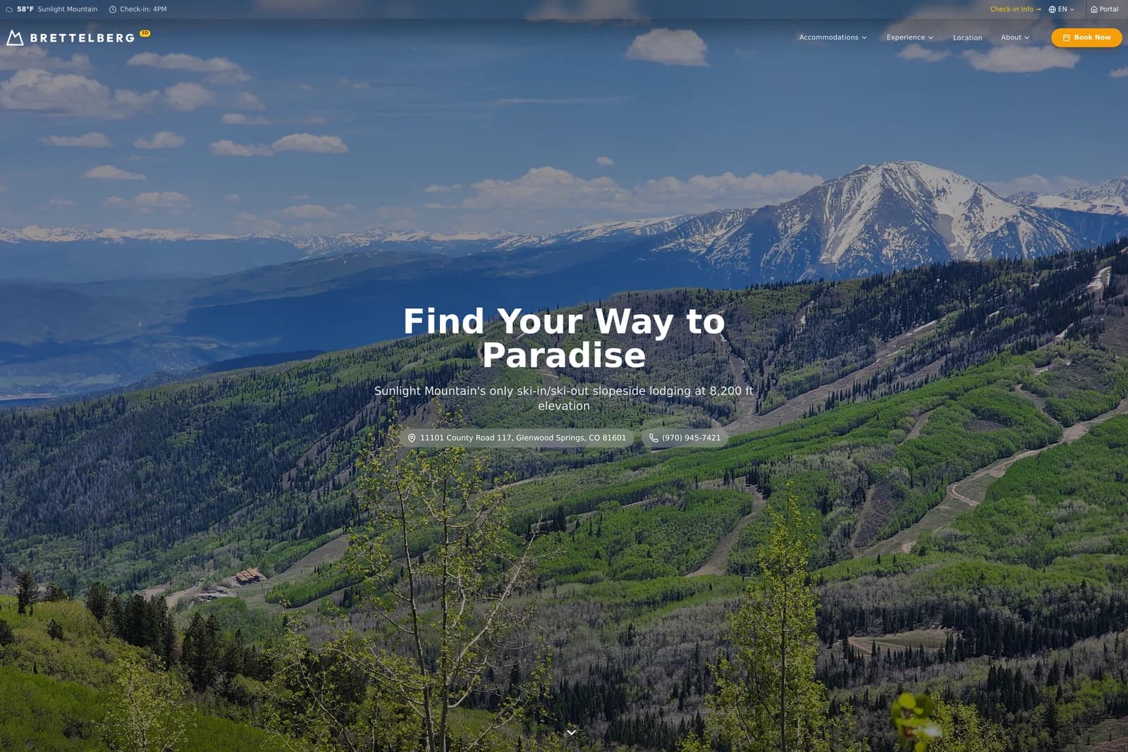 Location page with Sunlight Mountain valley panorama